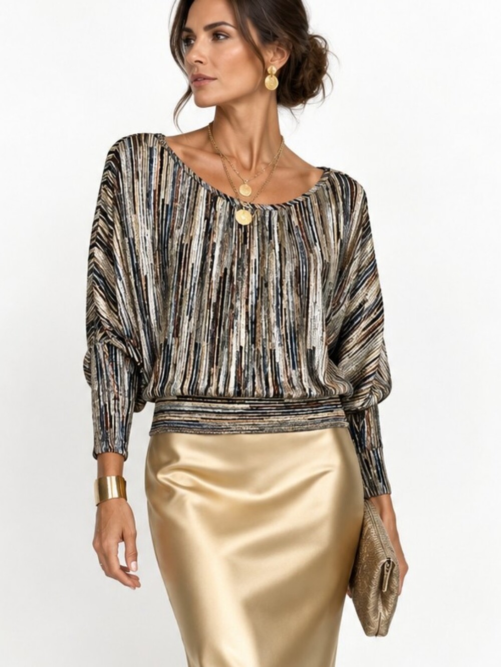 Ramy Brook Striped Metallic Women's Long Sleeve Top